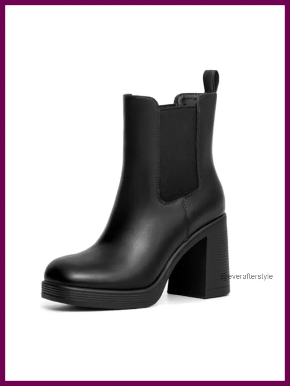 Chunky Heel Platform Chelsea Ankle Boots Square Toe Slip-On Faux Leather